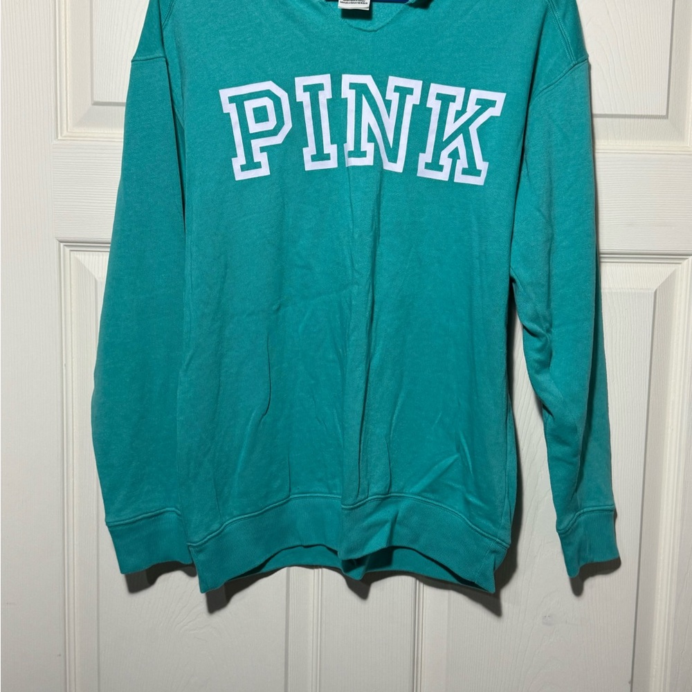 Victoria's Secret PINK Teal Pullover with White Logo Trim
